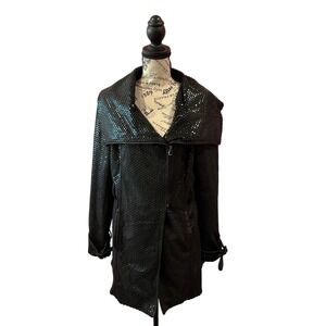 Insight New York Black Metallic Textured Asymmetric Zip Shawl Collar Coat 6